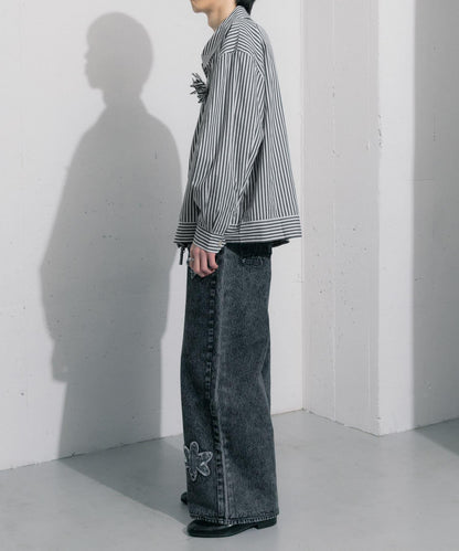 hxcyyd × SOP 條紋花卉胸花襯衫夾克（男女同款）