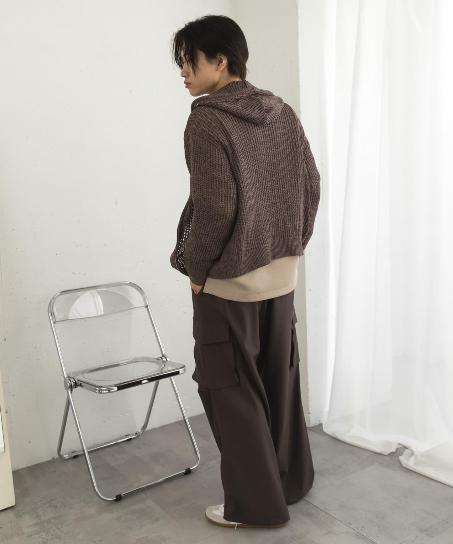 透視網紗連帽拉鍊外套