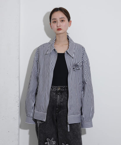 hxcyyd × SOP 條紋花卉胸花襯衫夾克（男女同款）