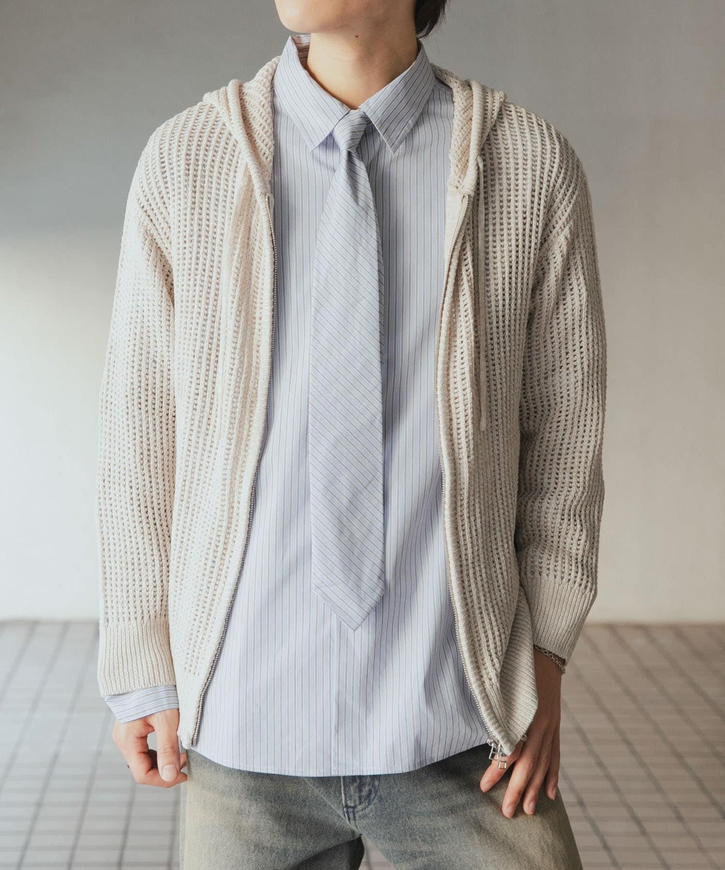 透視網紗連帽拉鍊外套