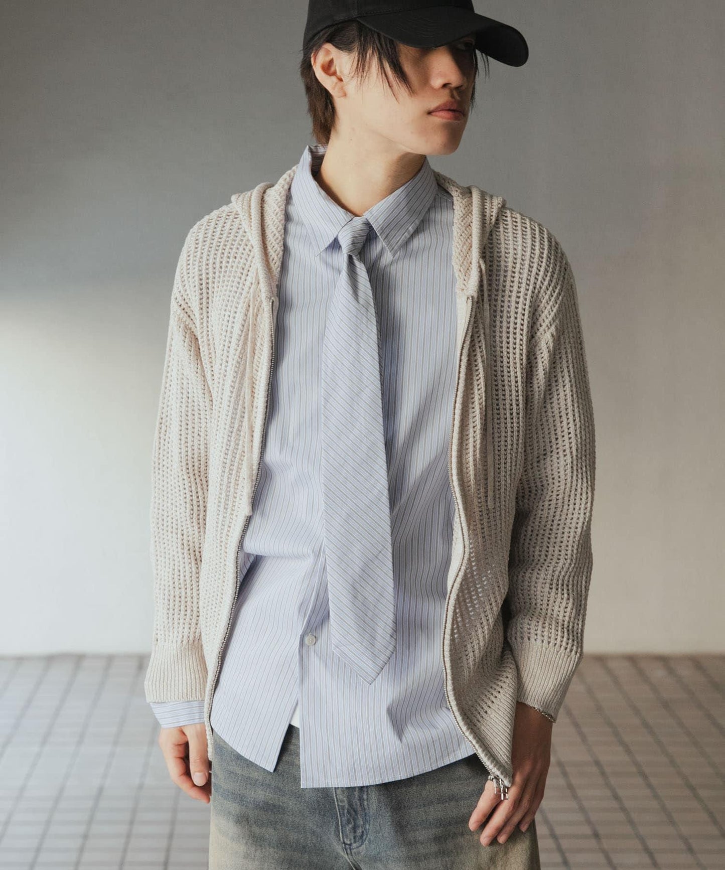 透視網紗連帽拉鍊外套