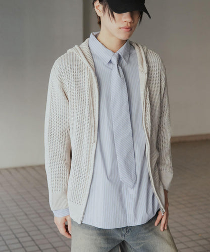 透視網紗連帽拉鍊外套