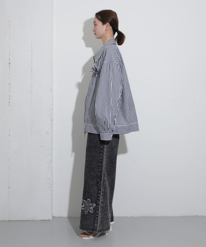 hxcyyd × SOP 條紋花卉胸花襯衫夾克（男女同款）