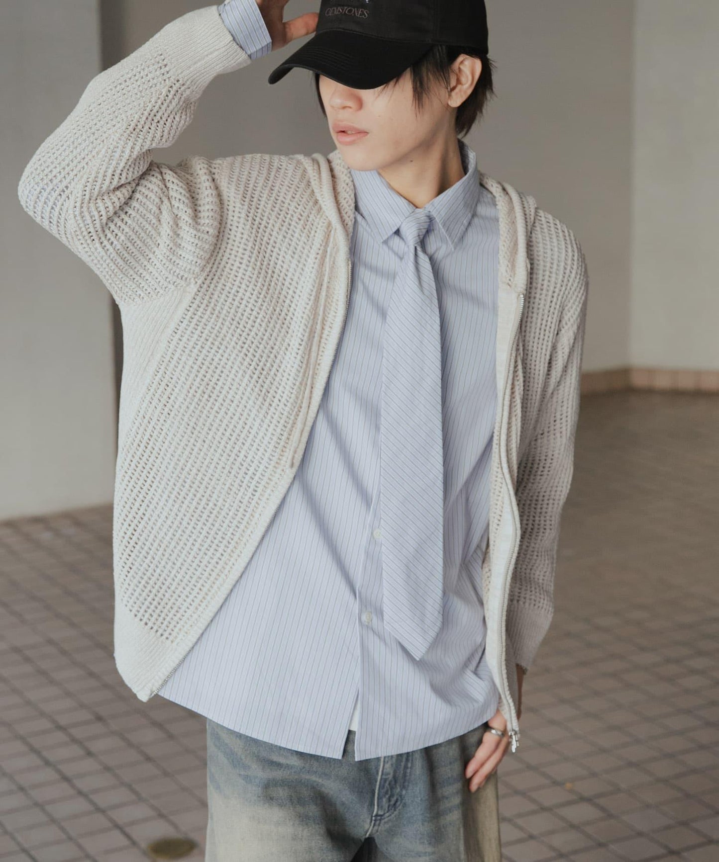 透視網紗連帽拉鍊外套