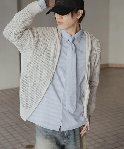 透視網紗連帽拉鍊外套