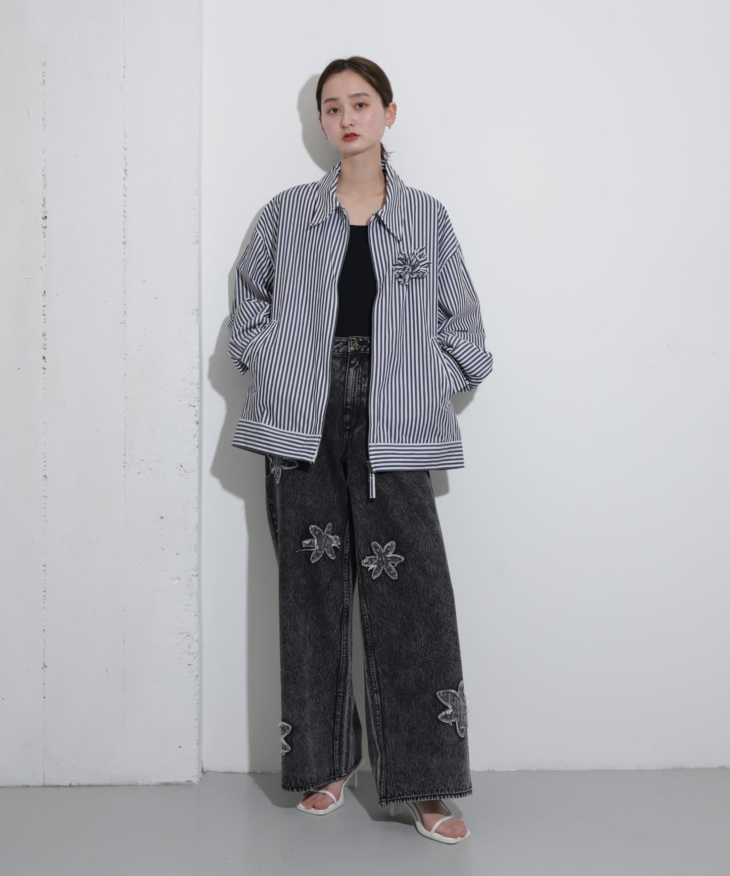 hxcyyd × SOP 條紋花卉胸花襯衫夾克（男女同款）