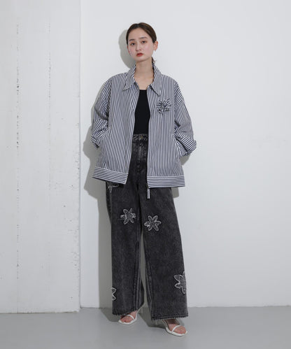 hxcyyd × SOP 條紋花卉胸花襯衫夾克（男女同款）