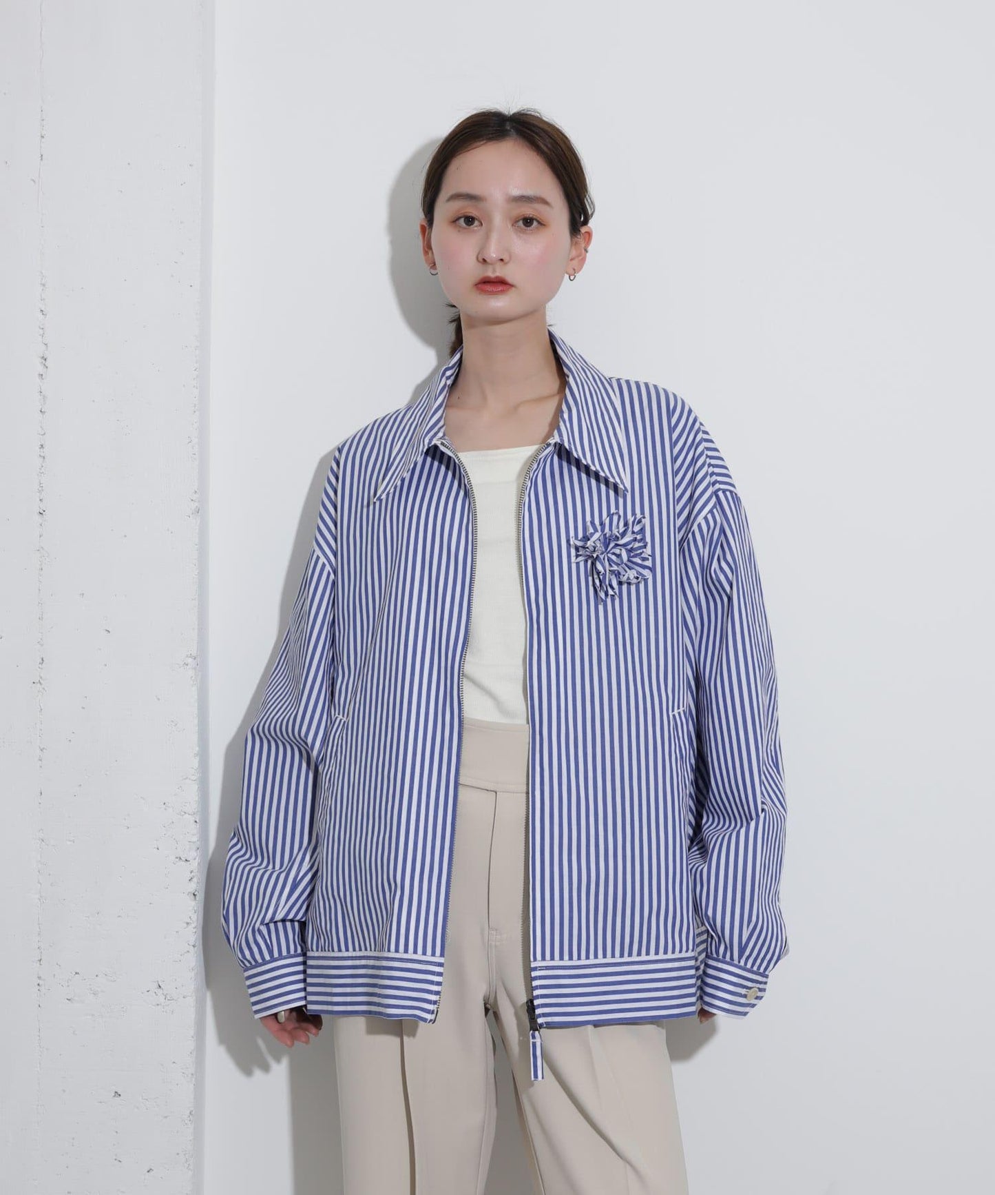 hxcyyd × SOP 條紋花卉胸花襯衫夾克（男女同款）