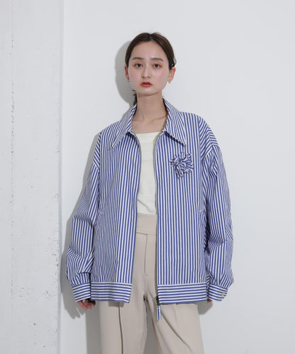 hxcyyd × SOP 條紋花卉胸花襯衫夾克（男女同款）