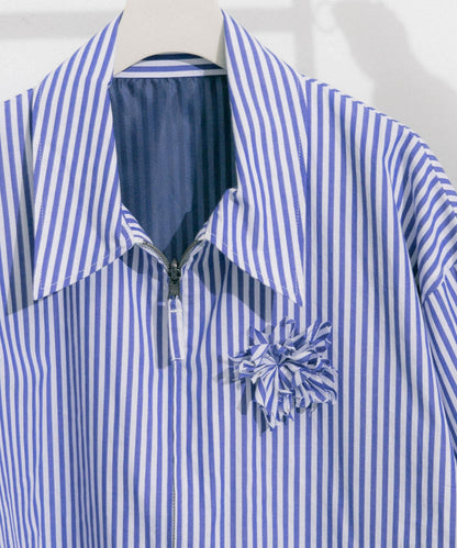 hxcyyd × SOP 條紋花卉胸花襯衫夾克（男女同款）