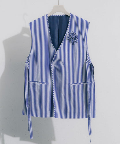 hxcyyd × SOP 條紋花卉胸花襯衫馬甲（男女同款）