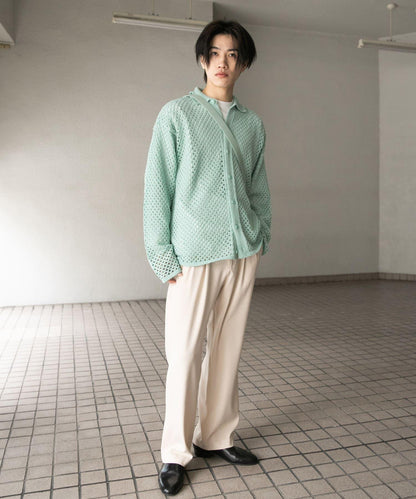 中性款網眼拼接翻領開衫