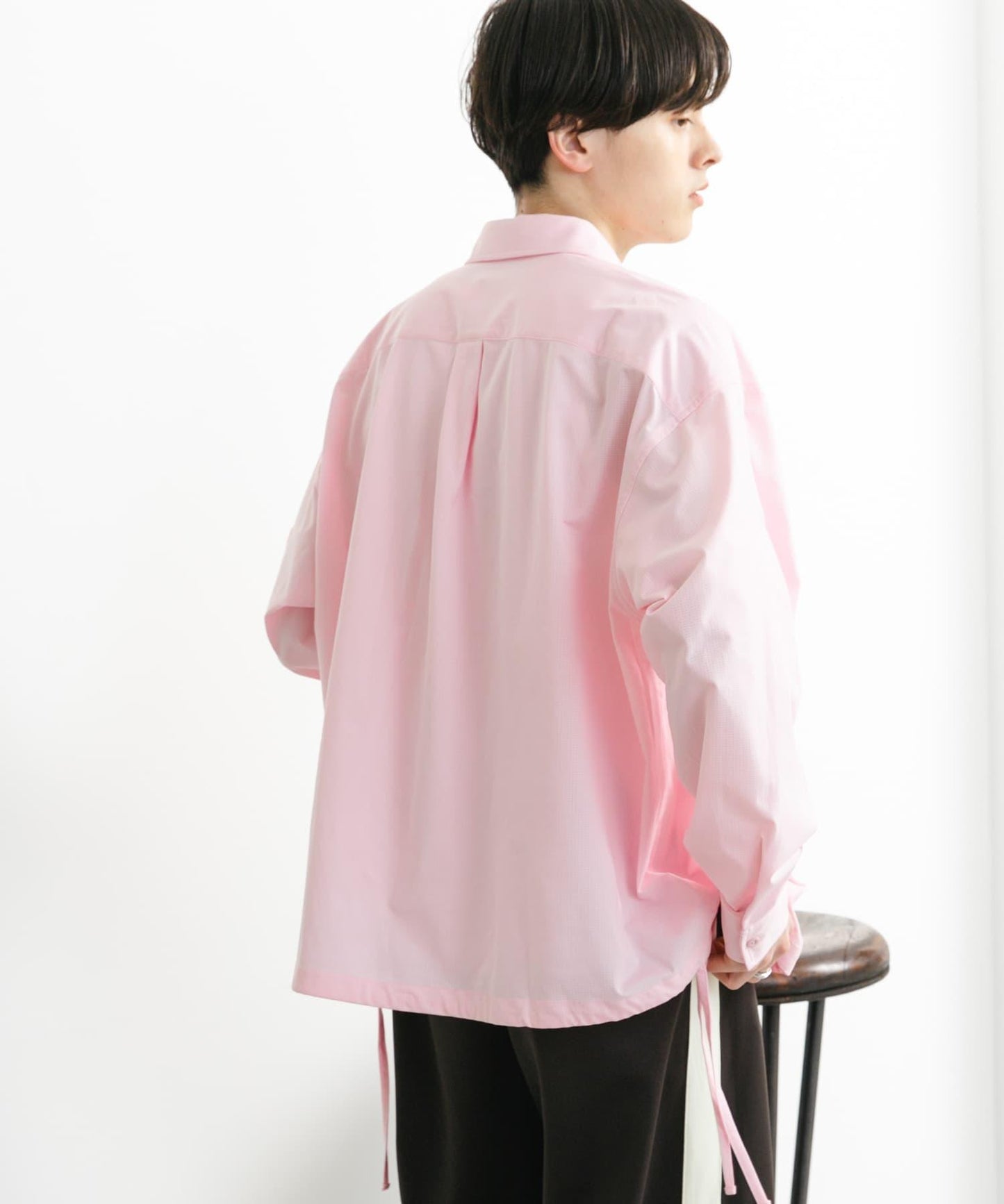 波點網紗雙口袋長袖襯衫