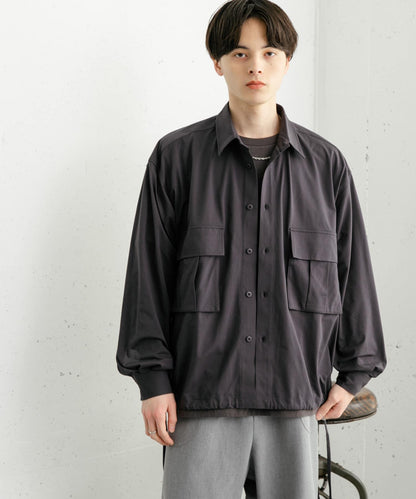 波點網紗雙口袋長袖襯衫