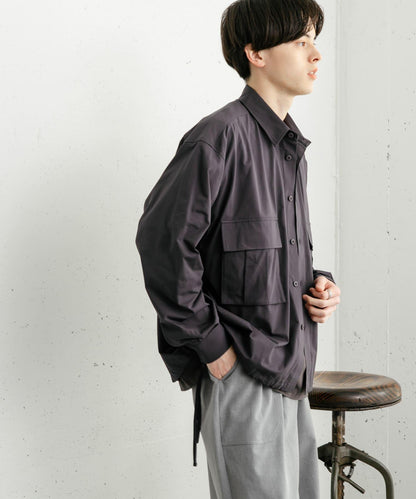 波點網紗雙口袋長袖襯衫