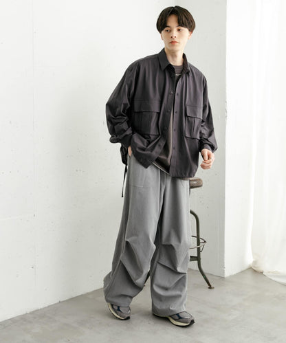 波點網紗雙口袋長袖襯衫