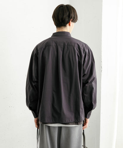 波點網紗雙口袋長袖襯衫