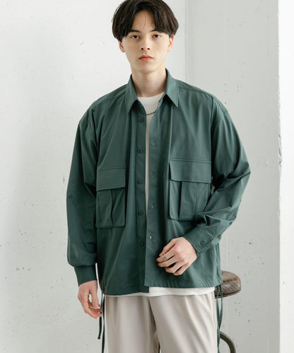 波點網紗雙口袋長袖襯衫