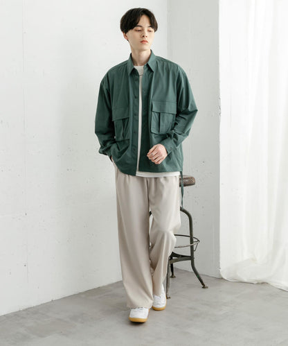 波點網紗雙口袋長袖襯衫