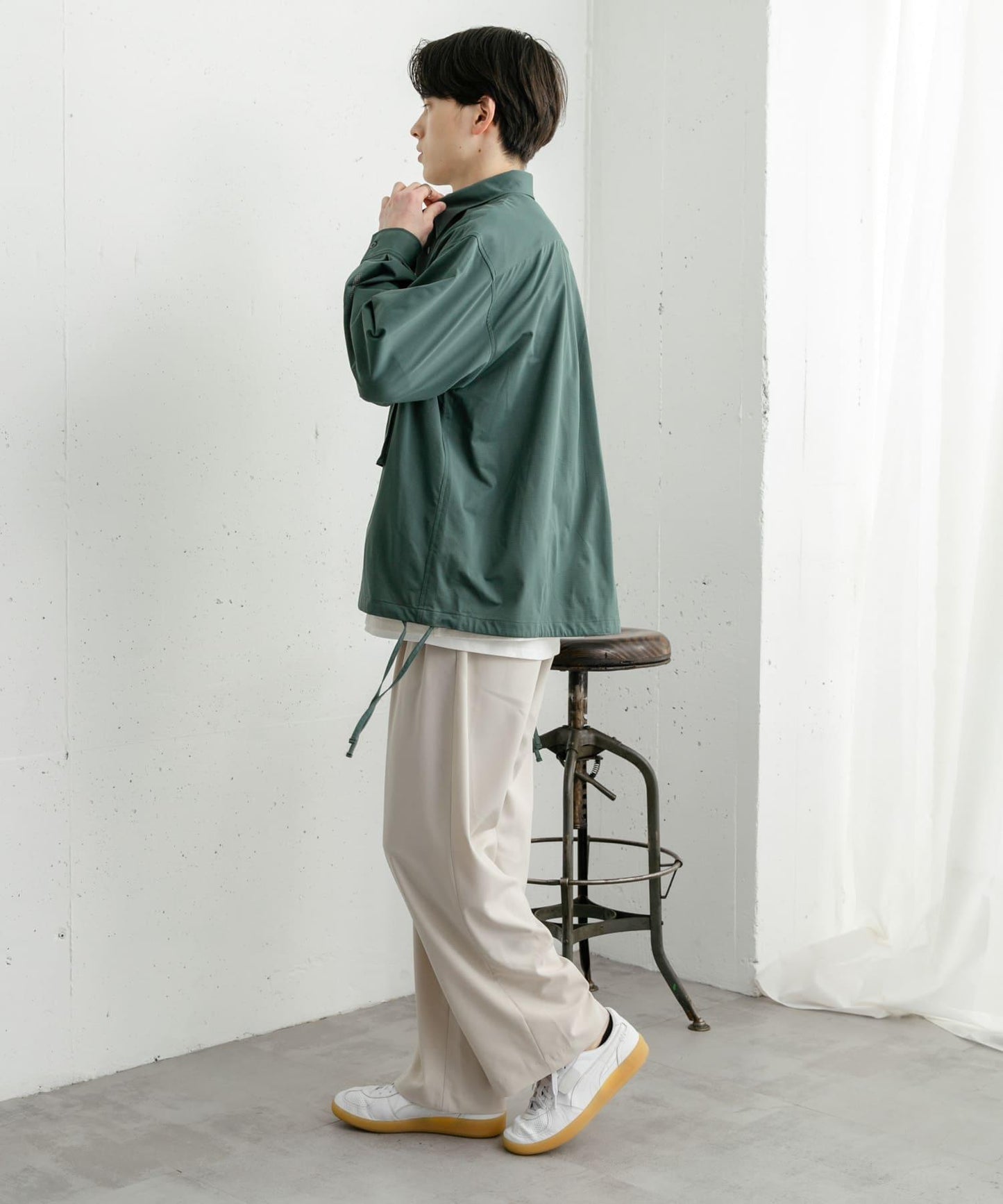 波點網紗雙口袋長袖襯衫