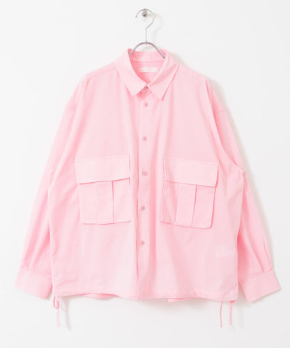 波點網紗雙口袋長袖襯衫