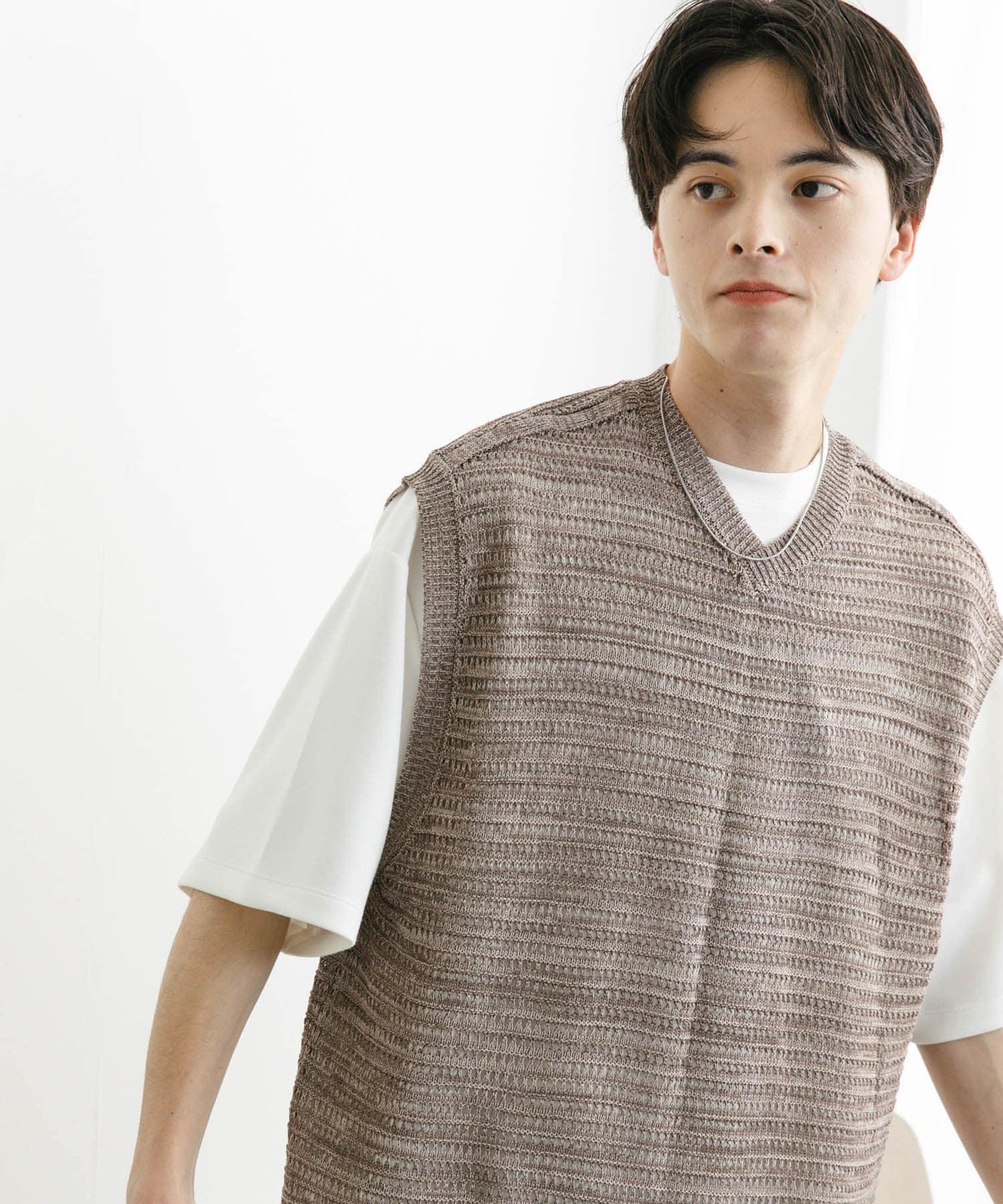 混色V領針織背心