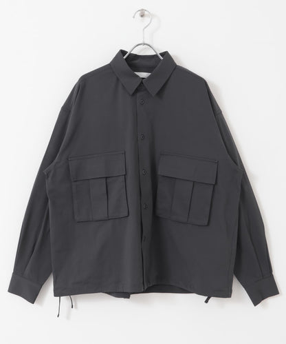 波點網紗雙口袋長袖襯衫