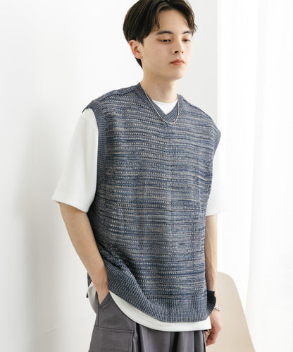 混色V領針織背心