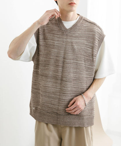 混色V領針織背心