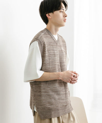 混色V領針織背心