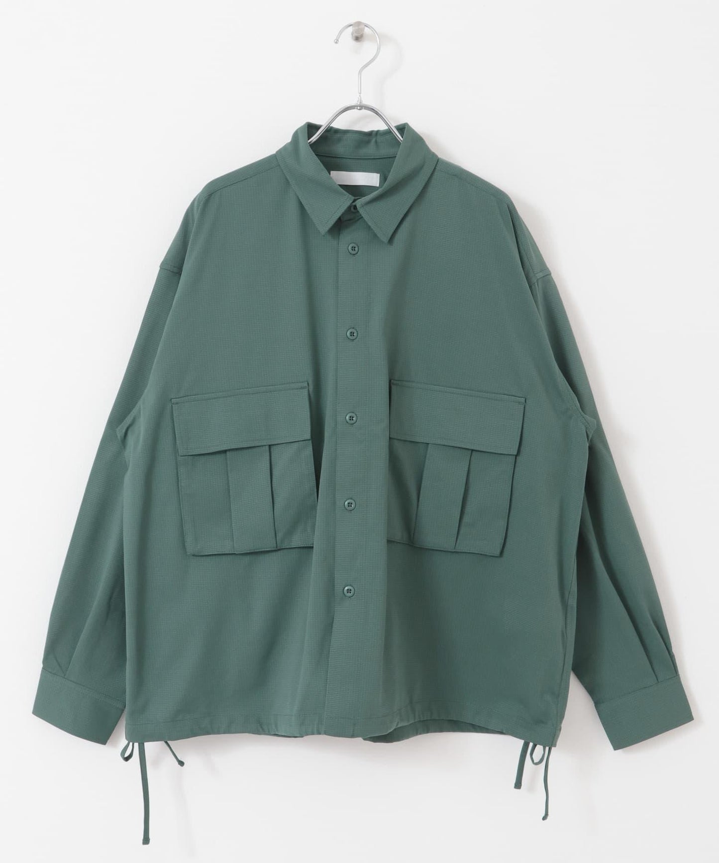 波點網紗雙口袋長袖襯衫