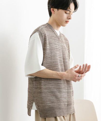 混色V領針織背心