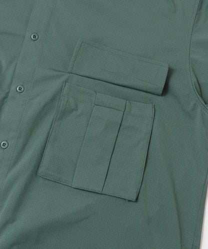 波點網紗雙口袋長袖襯衫