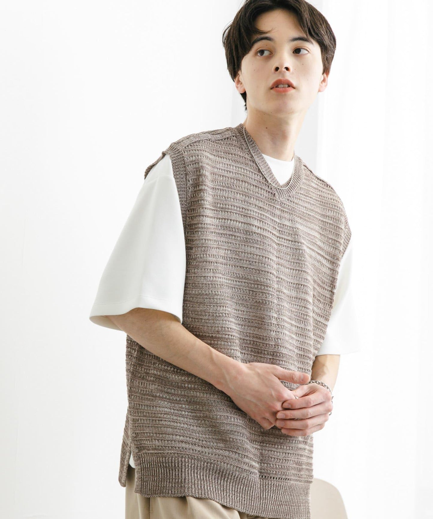 混色V領針織背心