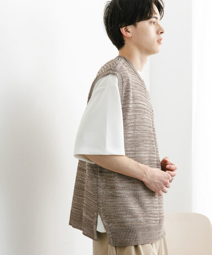 混色V領針織背心