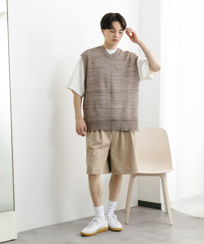 混色V領針織背心