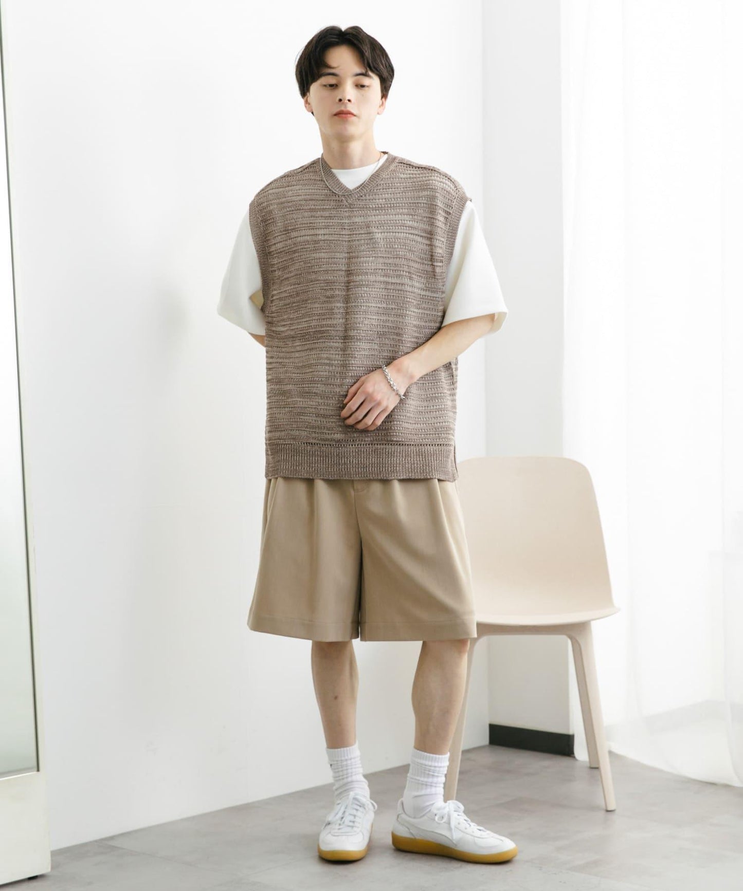 混色V領針織背心