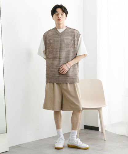 混色V領針織背心