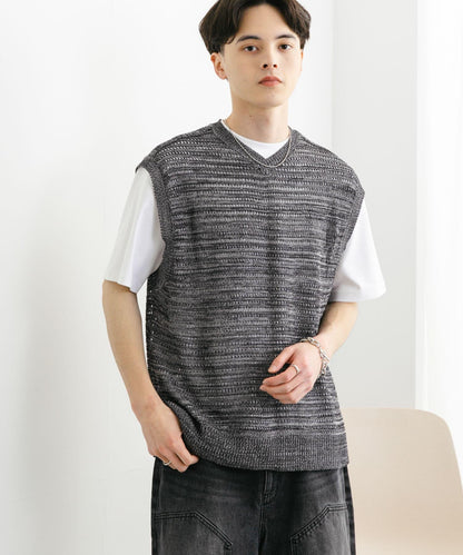 混色V領針織背心
