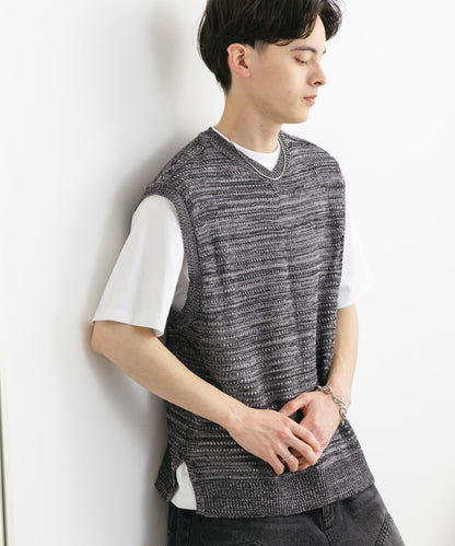 混色V領針織背心