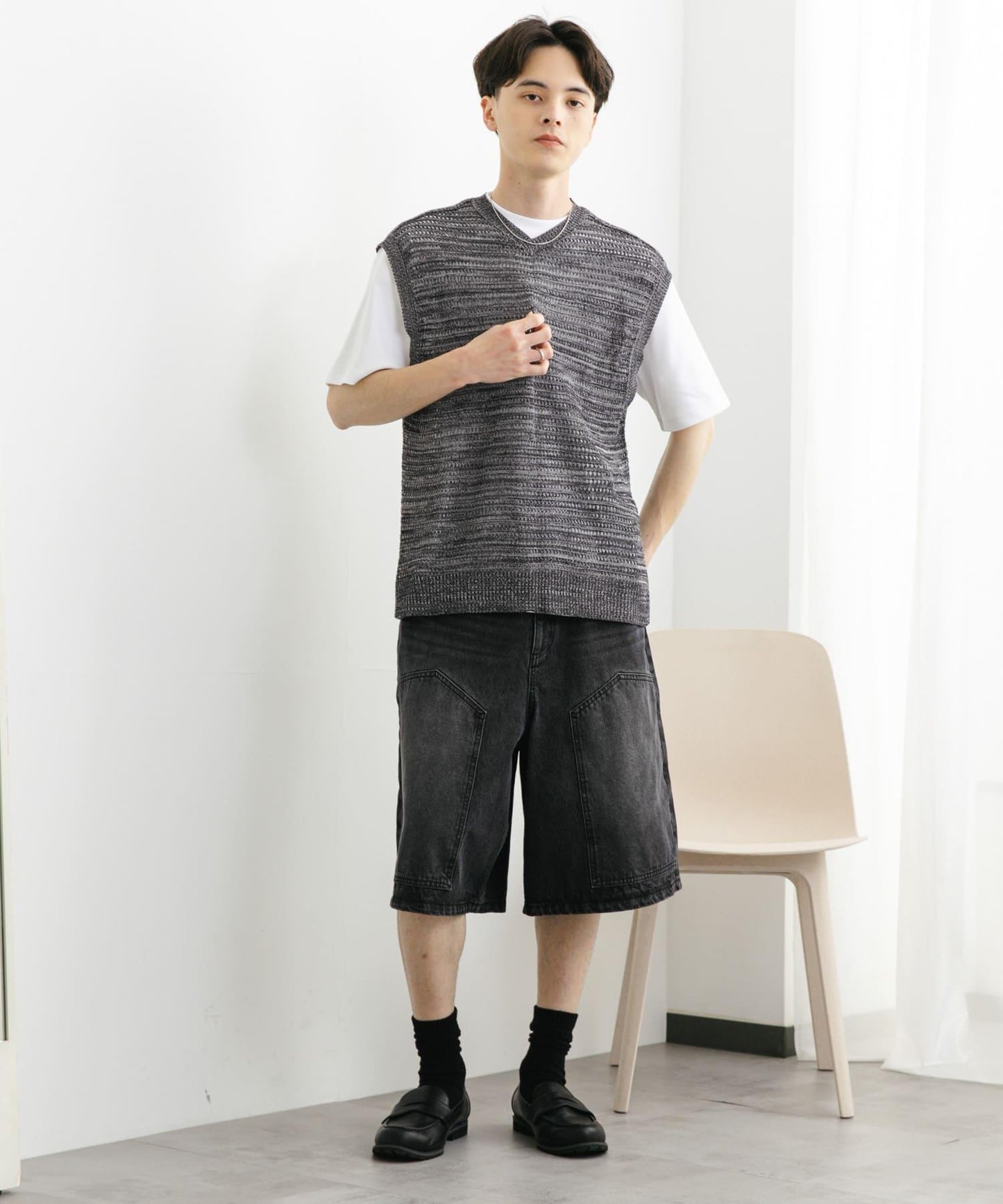 混色V領針織背心