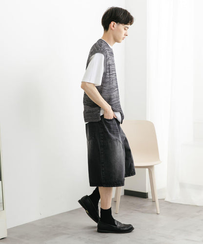 混色V領針織背心