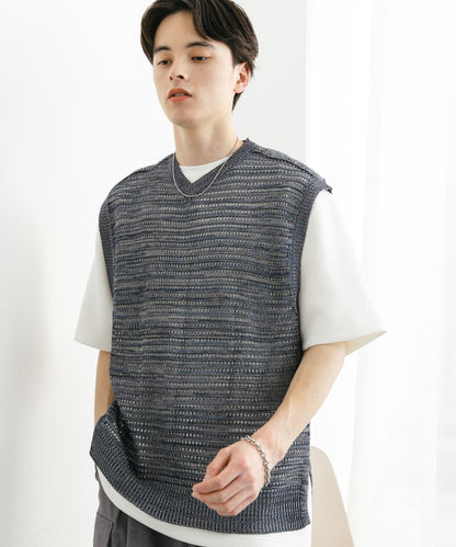 混色V領針織背心
