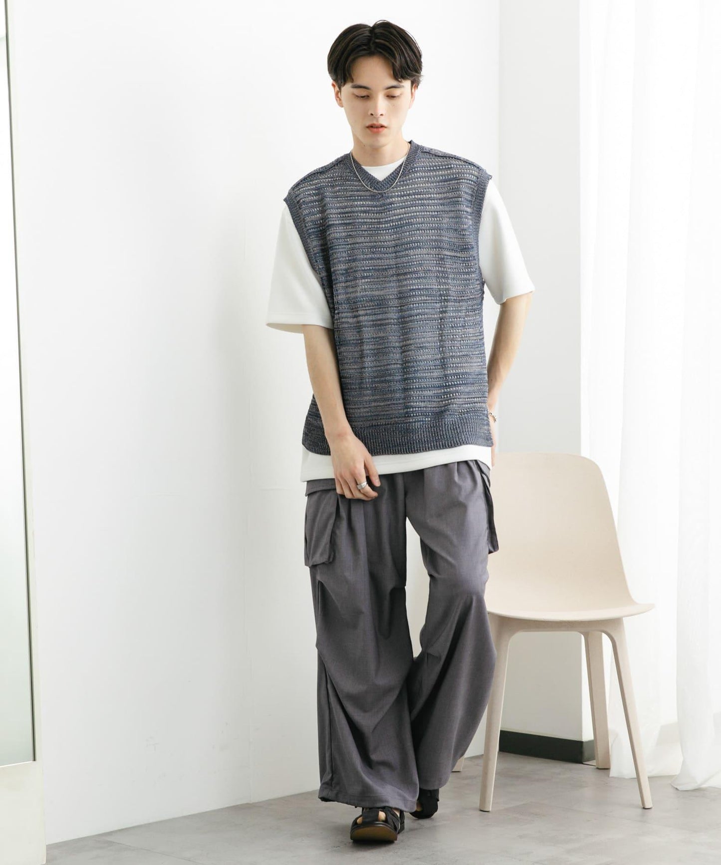 混色V領針織背心