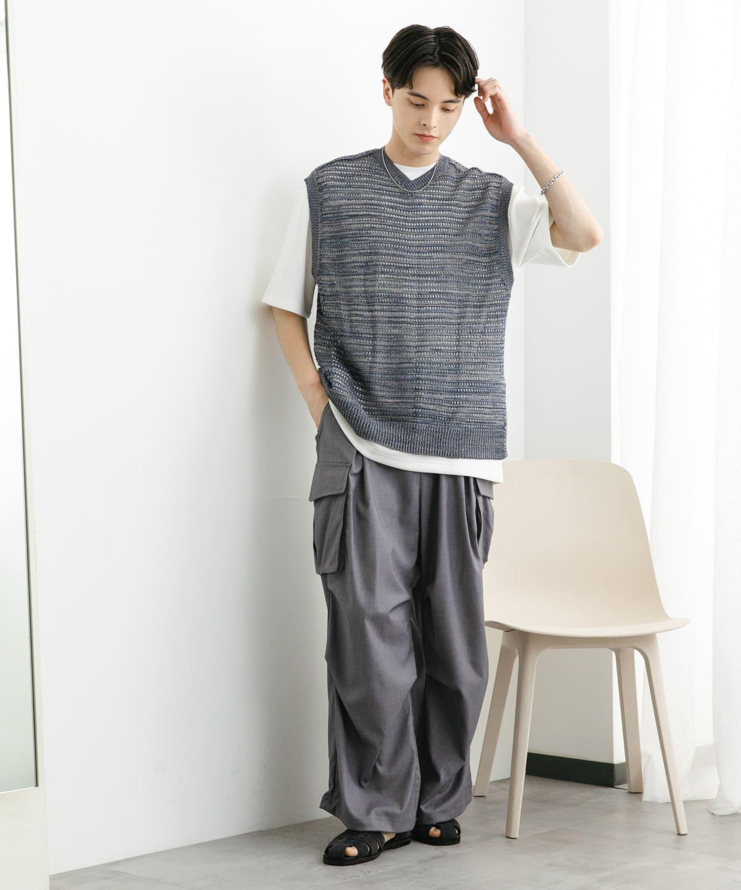 混色V領針織背心