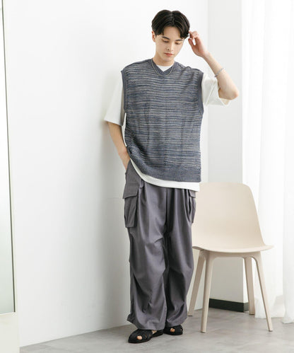 混色V領針織背心