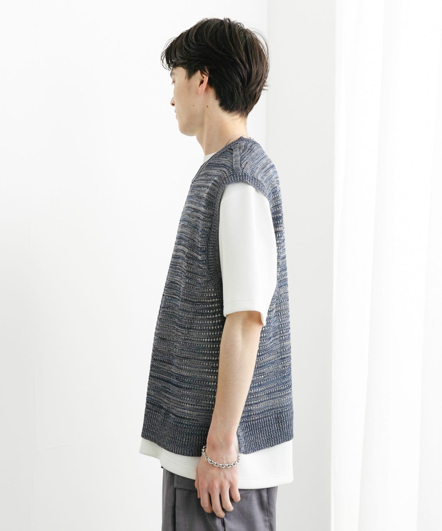 混色V領針織背心