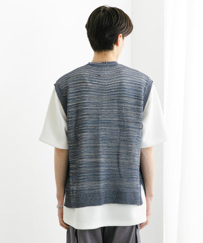 混色V領針織背心