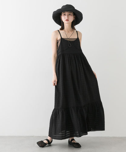 格紋提花吊帶連衣裙