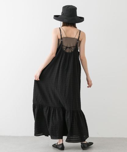 格紋提花吊帶連衣裙